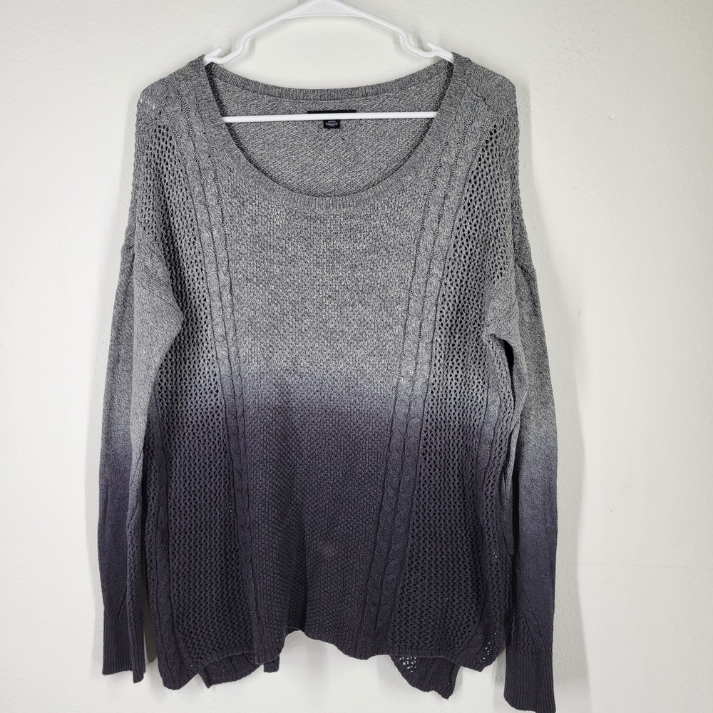 American Eagle Outfitters Ombre Knit Sweater Mesh Crochet Cable Knit Grey Size S